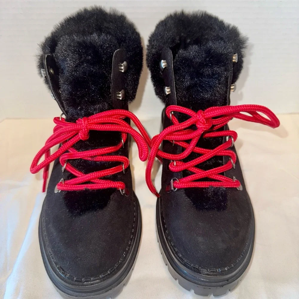 Sugar Black Red Women's Hike‎ Winter Fashion Boots Faux Fur Sz 6.5 Like New